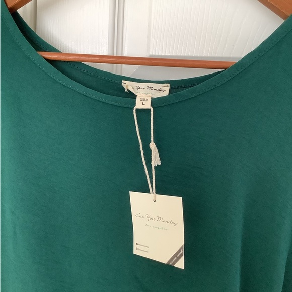 NWT See You Monday Green Dress Side Tie Cap Sleeve L - Picture 3 of 6